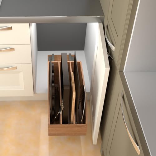 Pull Out Cabinet Organizer for Pans, Pot lid, Cookie Sheet, Cutting Board, Baking Tray, Slide Out Kitchen Cabinet Storage Organizer, 10.5''W X 21"D X 10.6"H, Wood - view 6