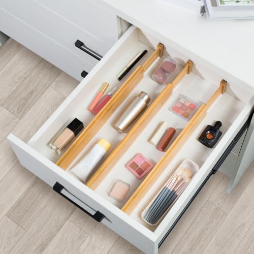 12-Pack Adjustable Bamboo Drawer Dividers, Expandable Drawer Organizer for Kitchen Utensils, Clothes, Bathroom, Office – Fits Drawer Interiors 16.6" to 21.8" - view 6