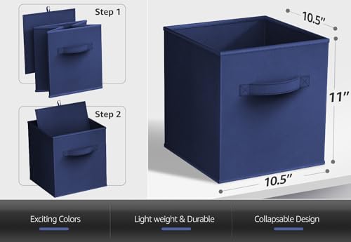 Fabric Storage Cubes, 6-Pack Foldable Bins (11 Inch, Navy Blue) - view 3