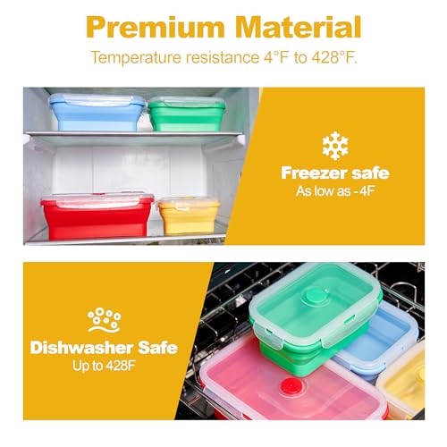 Set of 4 Collapsible Silicone Food Storage Container, Leftover Meal box For Kitchen, Bento Lunch Boxes, BPA Free, Microwave, Dishwasher and Freezer Safe. Foldable Design Saves Your Space. - view 5
