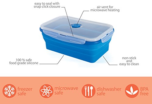 Thin Bins Collapsible Containers – Set of 4 Rectangle Silicone Food Storage Containers – BPA Free, Microwave, Dishwasher and Freezer Safe - view 5