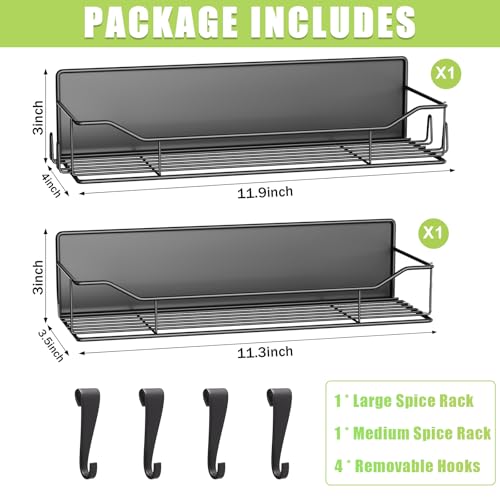 Magnetic Spice Rack for Refrigerator, 2 Pack Strong Magnet Spice Organizer Shelves with Hooks, Magnetic Fridge Shelf for Kitchen Organization and Storage, Seasoning Organizer Gadgets (Black) - view 2