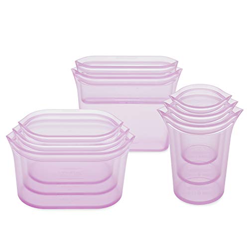 Reusable Food Storage Containers Full Set of 8 Lavender – Platinum Silicone Cups, Dishes & Bags – Microwave, Dishwasher & Freezer Safe – Made in USA, BPA-Free