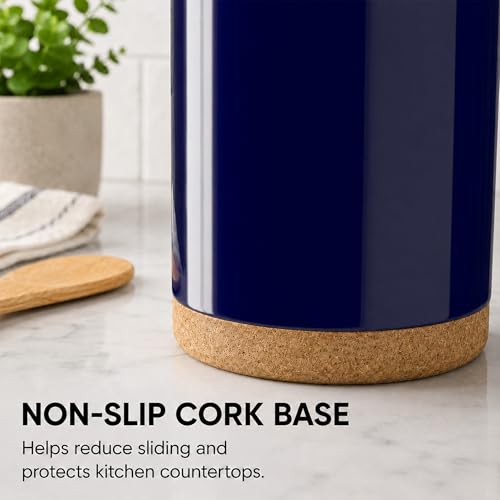 Ceramic Kitchen Utensil Holder for Countertop, Modern Crock with Non-Slip Cork Base, Counter Organizer for Cooking Tools, Blue - view 4