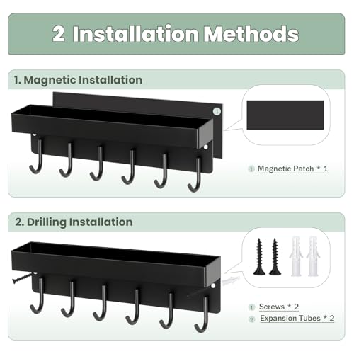 Magnetic Key Holder Wall Mount, Small Key Rack with Tray, Black - view 2