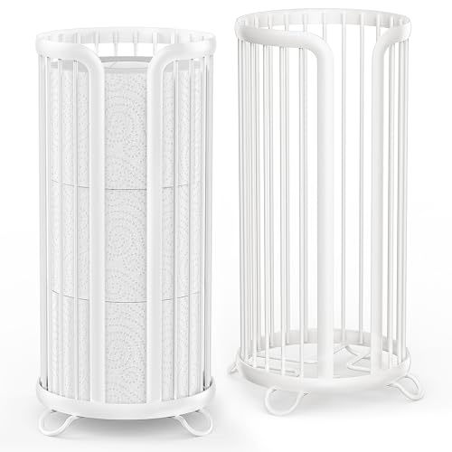 Toilet Paper Holder Stand, Freestanding Toilet Tissue Organizer, Minimalistic Storage Solution, Reserve Mega Rolls,Modern -2PACK White
