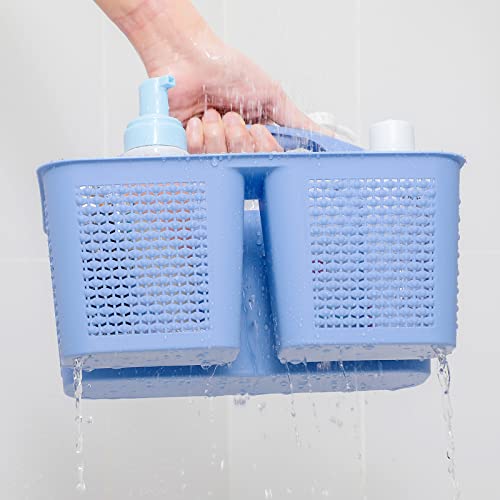 Plastic Portable Shower Caddy Basket with Handle, 3 Compartments, Dark Blue - view 4