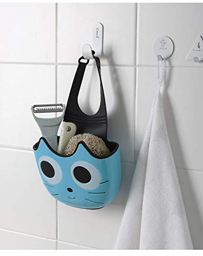 2 PACK Cat Sponge Holder Basket with Buckle,Sink Faucet Caddy Hanging Drain Rack, Gadget Soap Brush Desk Pen Organizer for Kitchen Bathroom,Green Blue - view 6