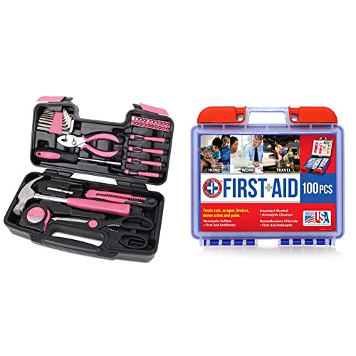Tools Original 39 Piece General Household Tool Set in Toolbox Storage Case & Be Smart Get Prepared 100 Piece First Aid Kit: Clean, Treat, Protect Minor Cuts, Scrapes. Home, Office, Car, School
