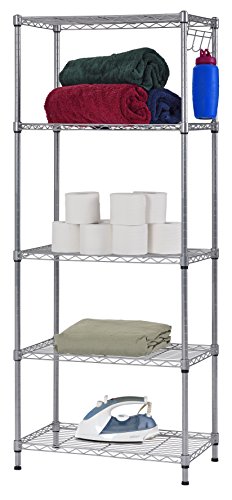 WS241459-5S 5 Tier Wire Shelving with Hooks in Silver, 59" Height, 24" Width, 14" Length - view 3