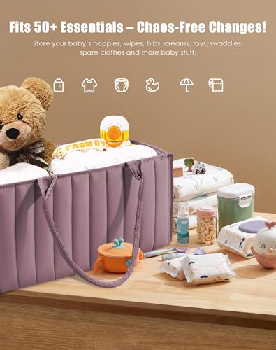 2-Pack Baby Diaper Caddy Organizers, Stylish Storage Baskets for Newborn Essentials, Diaper Station & Car Travel, Value Bundle for Baby Shower Gifts & Registry Must-Haves - Tan - view 3