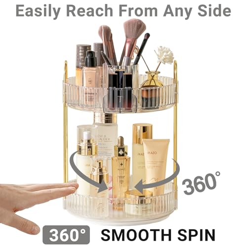 360 Rotating Makeup Organizer,2 Tier Large Capacity Make Up Organizers and Storage,Skincare Perfume Vanity Organizers,Bathroom Cosmetics Storage Organizer Countertop(Clear) - view 3
