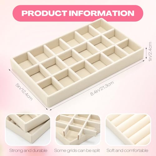 16 Pcs Jewelry Trays, Velvet Stackable Organizers, Beige Beige - view 2
