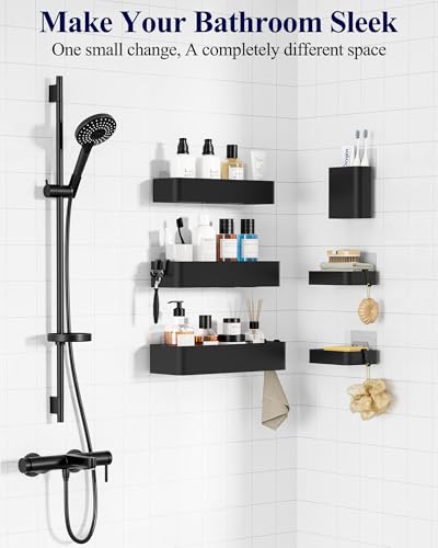 Large Shower Caddy - Adhesive 6-Pack Bathroom Shelves, Black - view 2