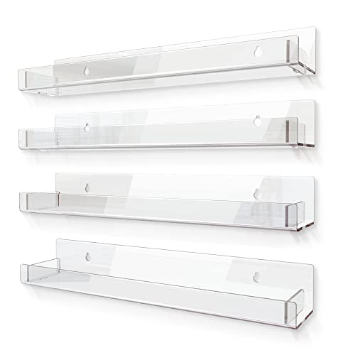 4 Pack 15 Inch Clear Acrylic Floating Wall Shelves, Kids Bookshel
