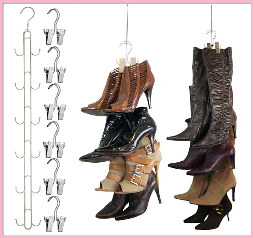 Boot Organizer: The Boot Rack - Fits in Most Closets- Hangs, Holds, Shapes, & Protects every size and style of Boots (Boot Stax Vertical Storage System with 6 Boot Hangers- Silver Hangers) - view 4