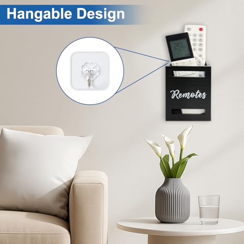 Black Wooden Table Remote Holder Wall Mount Nightstand TV Controller Caddy - view 3
