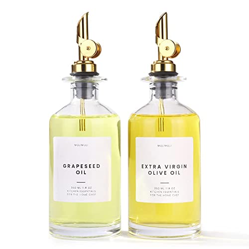 Premium Olive Oil Dispenser Bottles for Kitchen with Pourer - Oil and Vinegar Dispenser Set, Glass Dispenser for Kitchen, Dispenser Bottle of 350ml - Set of 2
