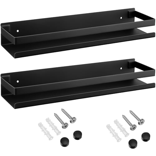 2 Pieces Stainless Steel Shelf Bathroom Shower Floating Shelves Wall Mounted Shower Caddy Basket Shelf Storage Organizer Shelves for Bathroom, Kitchen, Living Room(15.75 Inch/ 40 cm,Black)