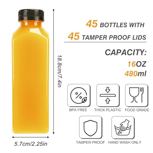 45 PACK 16 OZ Reusable Juice Bottles with Caps, Accessories - view 2