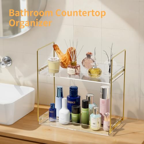 2 Tier Bathroom Counter Organizer Gold Acrylic Tray Vanity - view 4