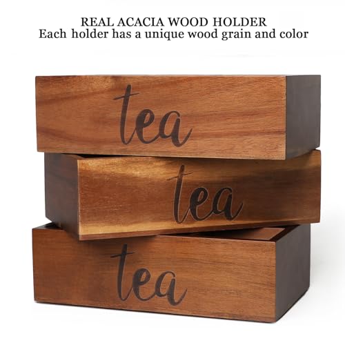 Tea Bag Organizer, Wood Tea Storage Containers with 6 Compartments, Sugar Packet Holder,Tea Bag Caddy Box for Cabinet Countertop Office (Brown-Labeled "Tea") - view 5