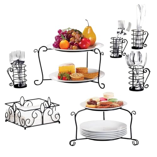 Metal Buffet Organizer with Scroll Design, 7-Piece Set for Plates, Napkins and Cutlery - view 3