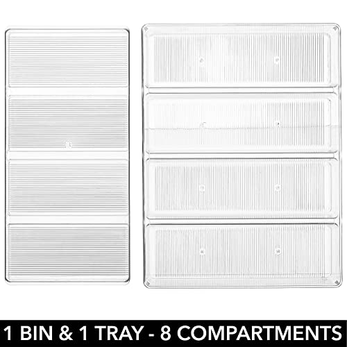 Plastic Kitchen Drawer Organizer Tray Set - Horizontal Storage Bin for Organizing Cutlery, Flatware, Silverware, Utensil, and Appliances - Ligne Collection - Clear - view 6