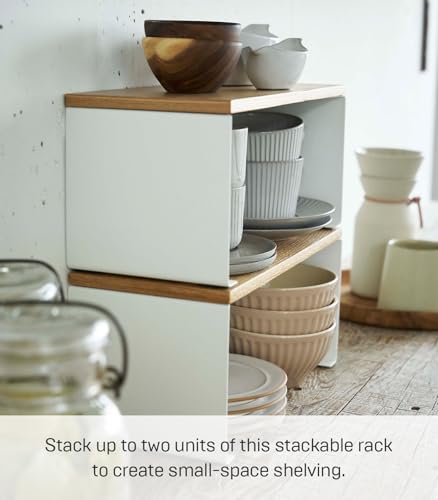 YAMAZAKI Home Tosca Wood-Top Stackable Kitchen Rack - Modern Counter Shelf Organizer - Small - Steel + Wood - Stack Up to Two - view 5