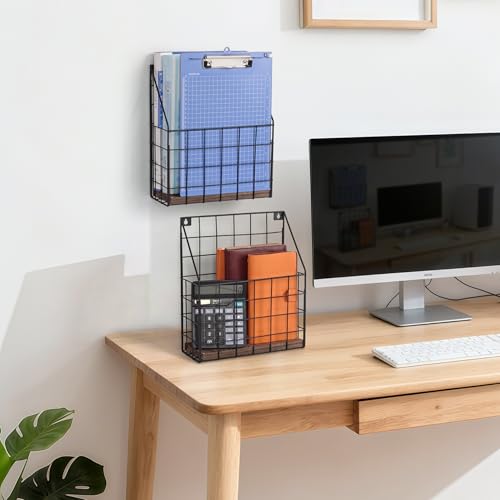 Mail Holder Magazine Basket 2Pack Black Wall Mount File Organizer Wood Rack - view 5