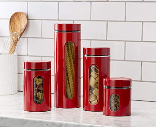 Quality Modern Red Stainless Steel Canister Set for Kitchen Counter with Glass Window & Airtight Lid - Food Storage Containers with Lids Airtight - Pantry Storage and Organization Set - view 2