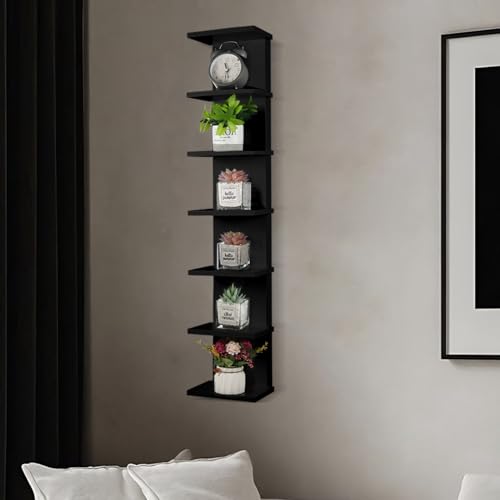 7 Tier Wall Shelf Unit - Lack Floating Shelf, Compact Display Floating Shelf, Vertical Column Wall Decor Mount Floating Storage Organizer Tall Tower Shelf for Bedrooms, Living Rooms(Black) - view 2