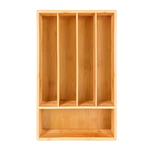 Bamboo Kitchen Drawer Organizer, 5 Slot, 13.5"x8.25" Flatware Tray - view 2