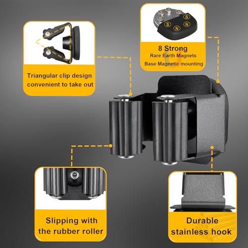 Upgraded Magnetic Broom and Mop Holder Wall Mount, Space-Saving Heavy Duty No Drill Over the Door Broom Gripper RV Camper Wall Organizer,Black,4 Pcs - view 3