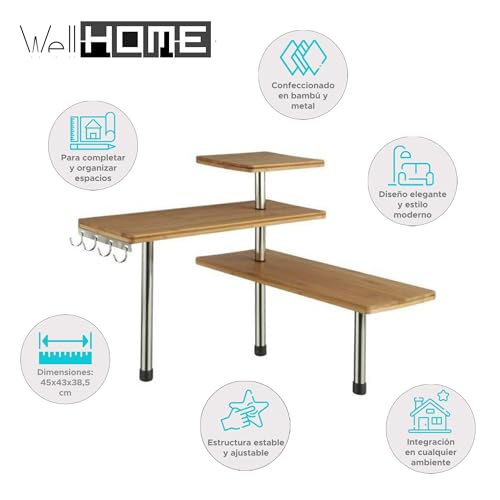 Well Home - Bamboo Corner Shelf for Kitchen, Compact and Elegant, 45 x 43 x 38.5 cm - view 3
