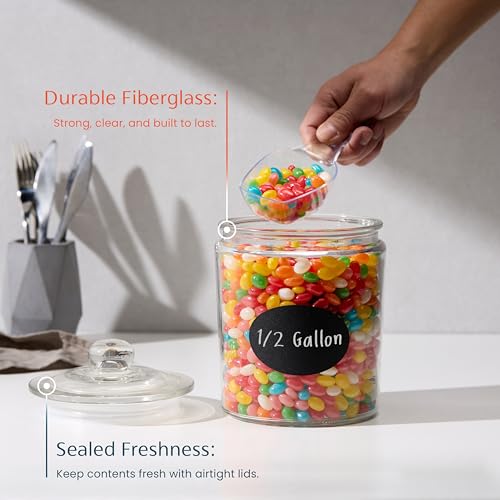 Glass Storage Containers with Lids, 1/2 Gallon, Set of 2, Glass Kitchen Jars, Food & Cookie Storage Containers for Pantry, Bathroom Apothecary Canisters, Dishwasher Safe, Chalk, Label, Scoops - view 2