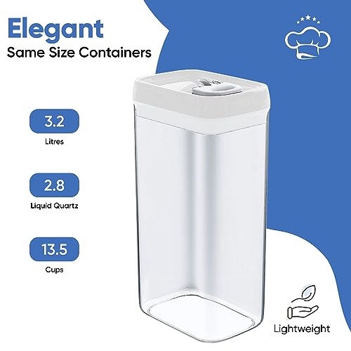 Large Airtight Food Storage Containers with White Lids, Set of 4, 3.2L, 109Oz, Kitchen and Pantry Canisters for Pasta, Cereal, Noodles, and Flour Storage - Transparent - view 4