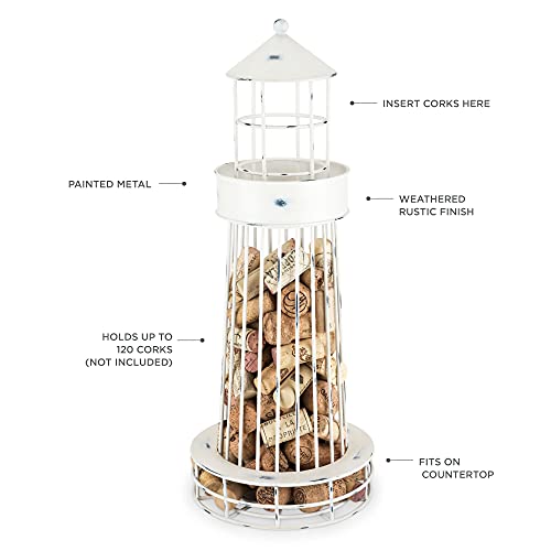 Lighthouse Wine Cork Holder, Wine Corks Storage, Wine Cork Collector, Farmhouse Kitchen Decor, Wine Bar Decor, Wine Accessories, Set of 1, White - view 2
