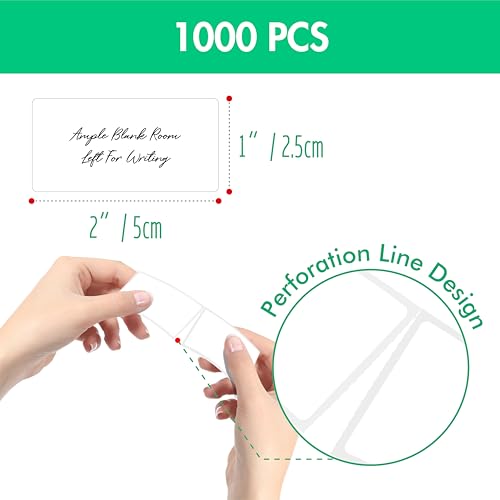 1000 Removable Food Labels, Water/Oil/Tear Resistant Blank Stickers with Perforation Line for Food Containers, Freezer, Fridge, Jars, Pantry, Organization (1” x 2”) - view 2