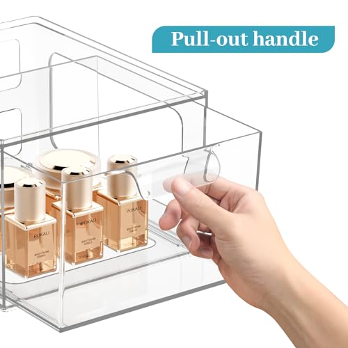 4 Pack Stackable Plastic Makeup Organizer Drawers, Acrylic Organizers, Clear Storage Bins with Pull-Out Handles for Vanity, Kitchen Cabinets, Pantry - view 4