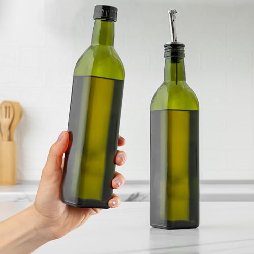 17oz Olive Oil Dispenser Bottle – Glass Oil Cruet with Spout, Funnel & Pourers, Easy-Pour Decanter for Kitchen Cooking and Serving (Green) - view 5