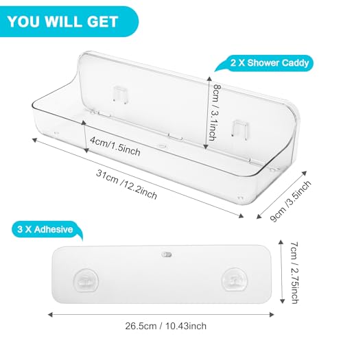2-Pack Adhesive Shower Shelves, Acrylic Bathroom Wall Caddy, Clear - view 2