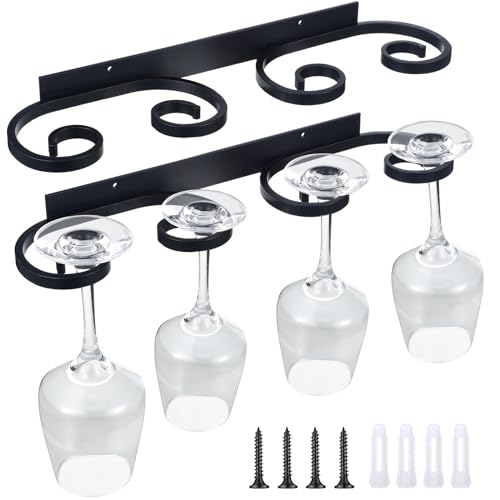 2 Pcs Wall Mounted Wine Glass Holder, Metal Rack, 15.12 Inch