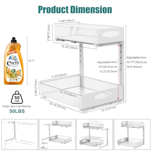 2 Pack Large Under Sink Storage Organizer, White - view 6