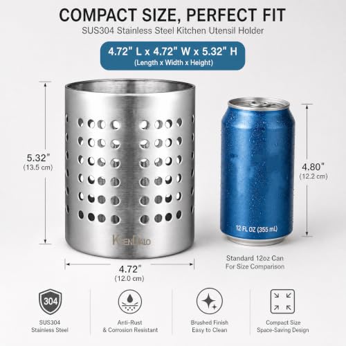 SUS304 Small Stainless Steel Utensil Holder for Countertop, Silver - view 3