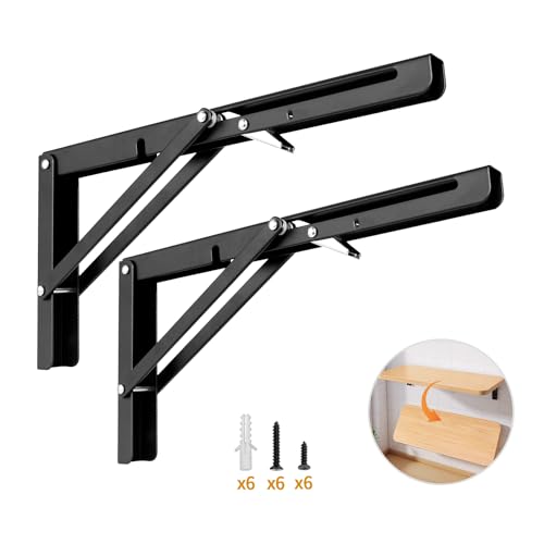 Folding Shelf Brackets, 12 Inch, 2 Pack, Black