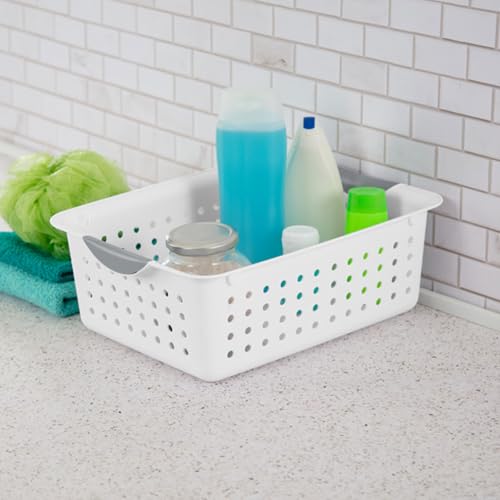 Medium Ultra Basket, Open Top Plastic Storage Bin, White, 18-Pack - view 4