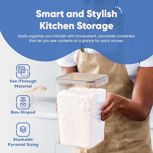 Extra Large Tall Airtight Food Storage Containers, Set of 4, Airtight Food Storage for Flour, Sugar, Rice, Includes Measuring Scoops, Pen, and Labels, 7qt, 220Oz, 6.5L, Transparent - view 5