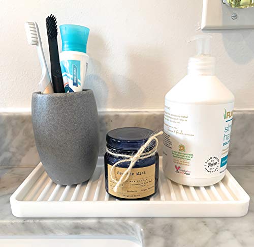 Silicone Kitchen Sink Organizer Tray, Sponge Holder and Countertop Protector | Bathroom and Kitchen Soap Dish and Dispenser Tray (White, 10"x5.25") - view 4