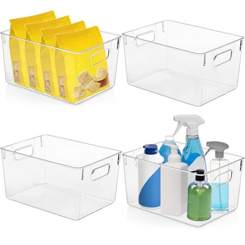 4 Pack Kitchen Organizers-Clear Plastic Storage Bins